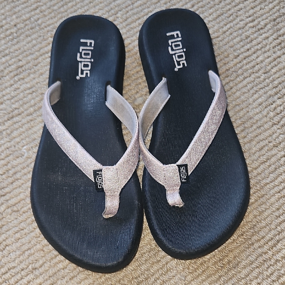 Flojos Campbell Black & Metallic Purple Flip Flops Thongs Sandals